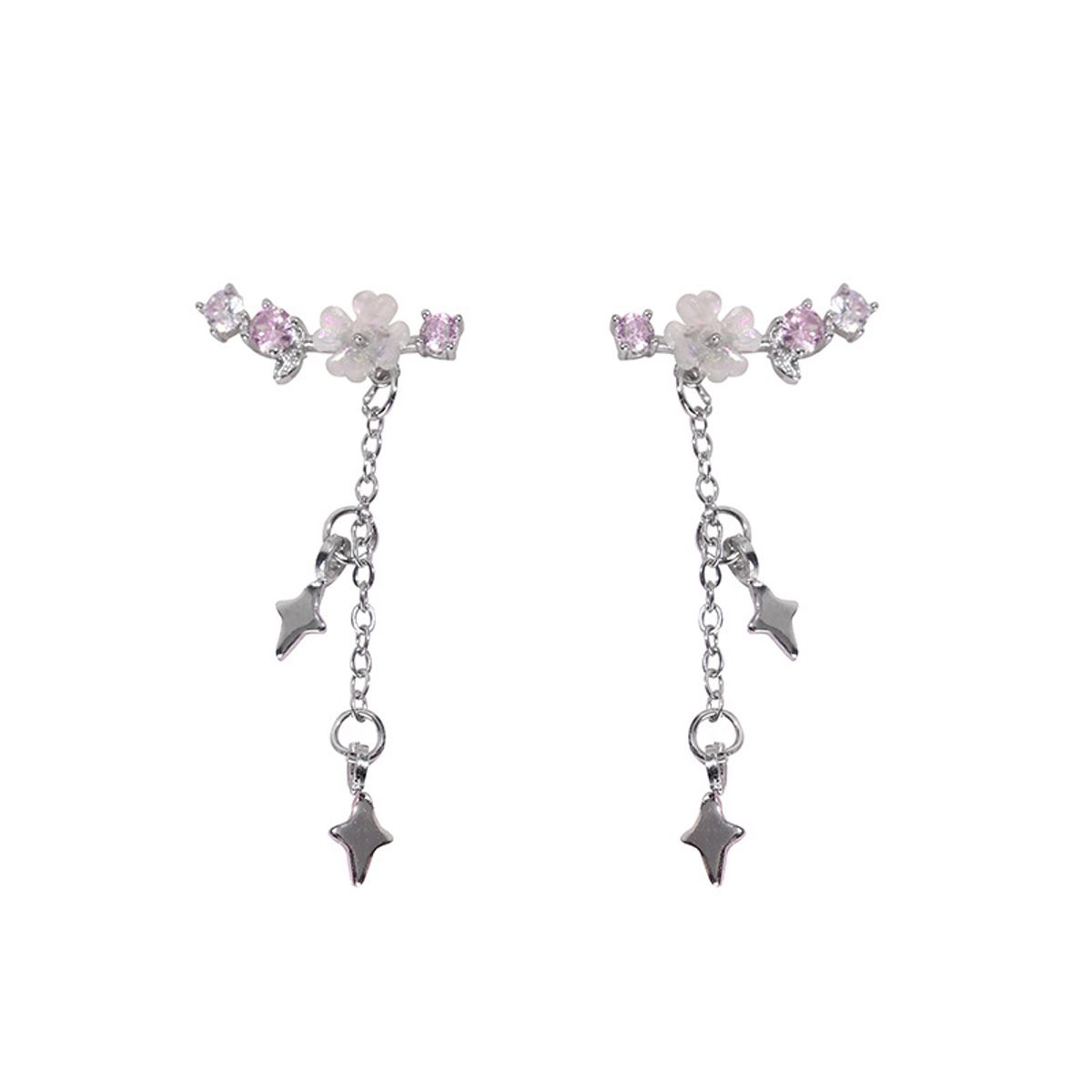 KUANGYE - Aros De Flor Cerezo Bañado en plata Rosada Flores Mujer Colgante