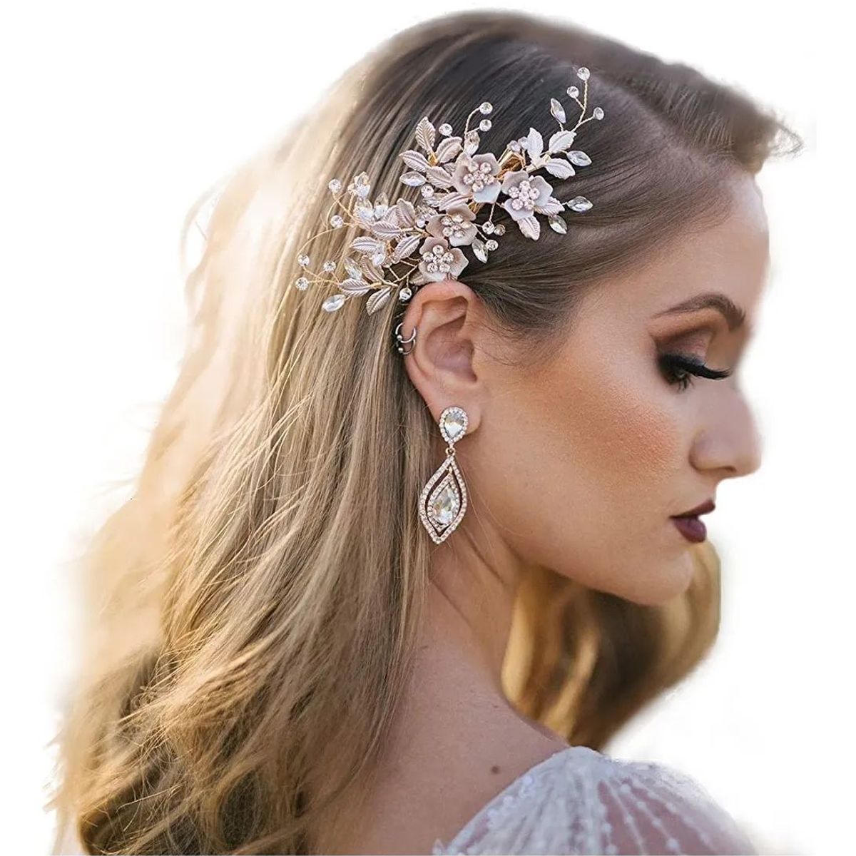 KUANGYE - Tocado de Novia Clip flores con diamantes