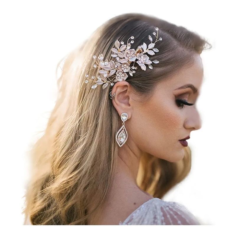 KUANGYE - Tocado de Novia Clip flores con diamantes