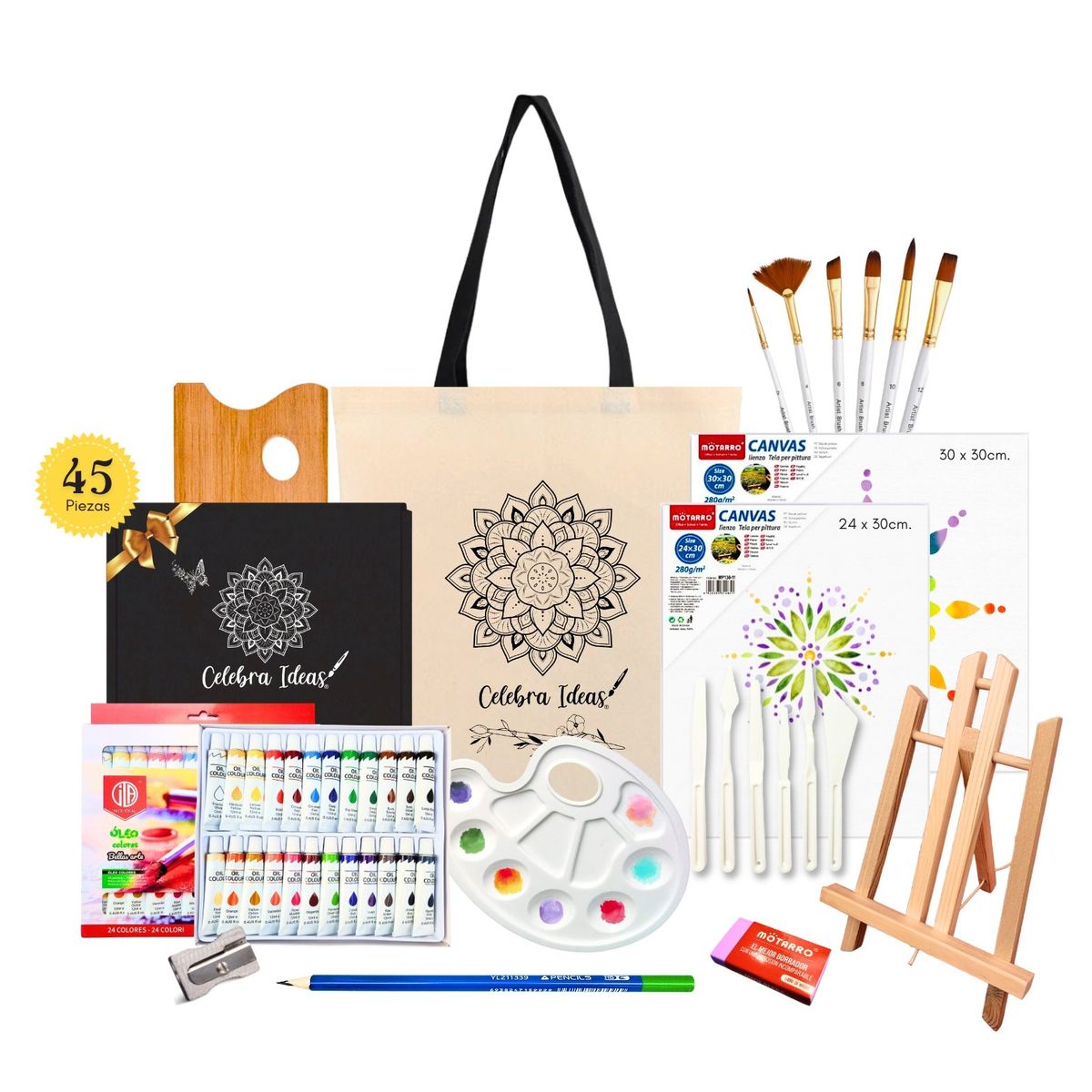 CELEBRA IDEAS - Set de Arte pintura óleos Kit de Arte 45 piezas 24 Colores