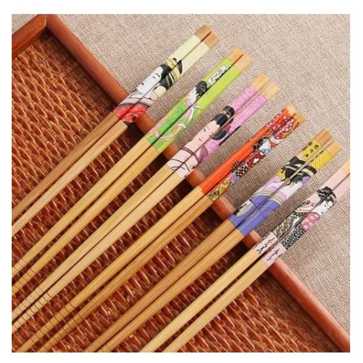 GENERICO - Palillos Orientales De Bambú Reutilizables. Pack De 5 Pares