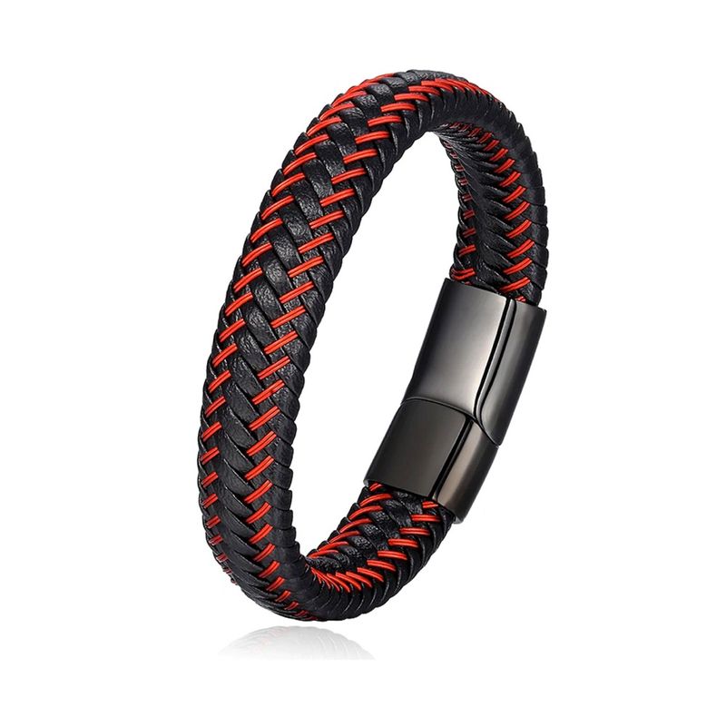 OLGUITA - Pulsera cuero trenzada bicolor acero