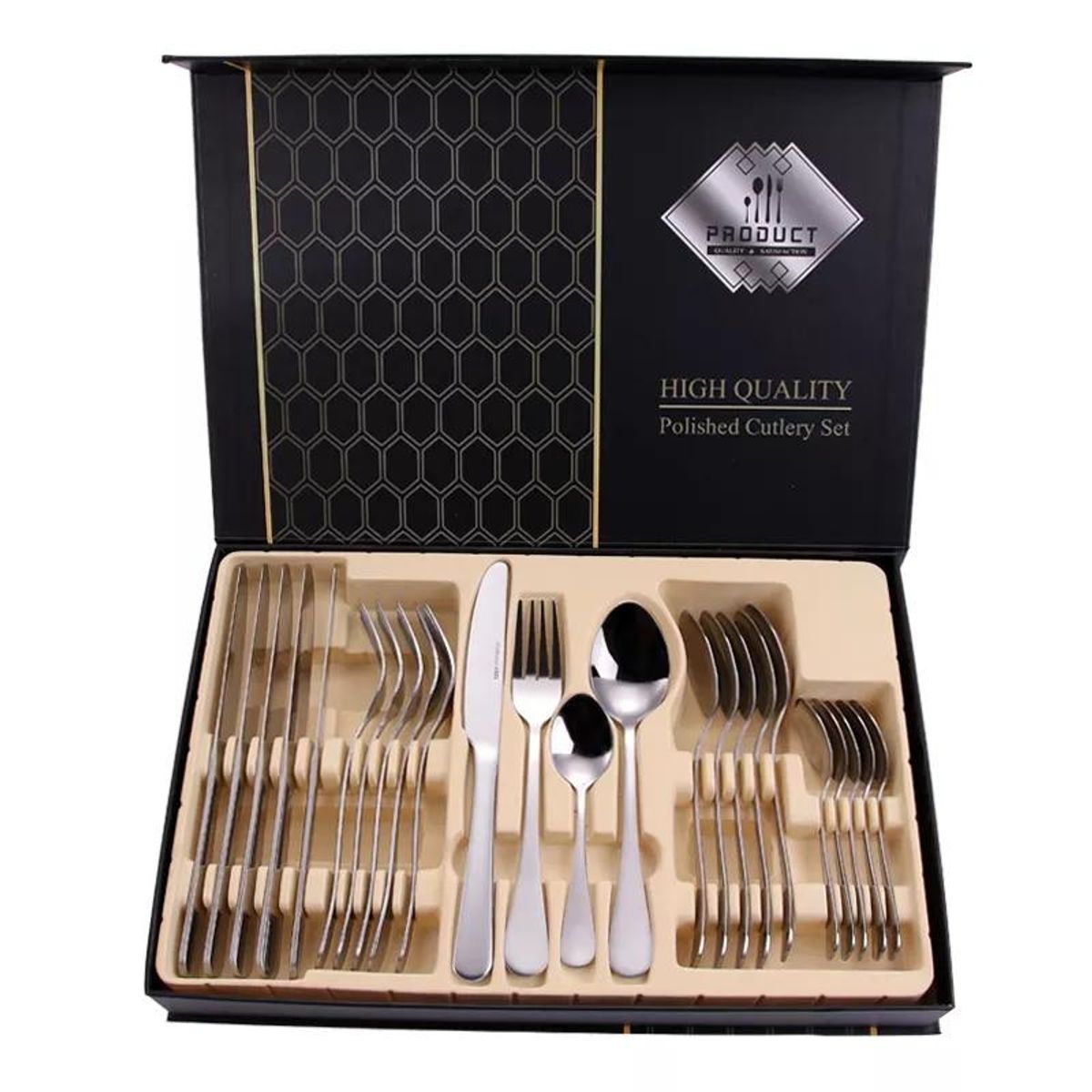 GENERICO - Juego de Cubiertos Acero Inoxidable 24pza plateado elegante y moderno