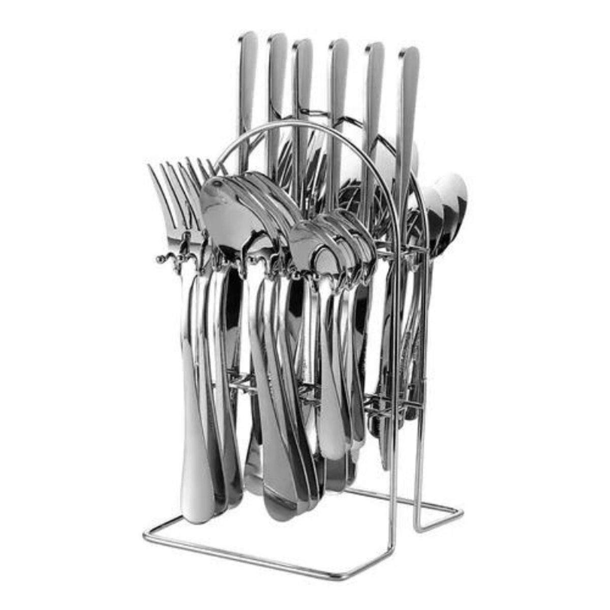 GENERICO - Juego de Cubiertos Acero Inoxidable con soporte 24pza plateado moderno