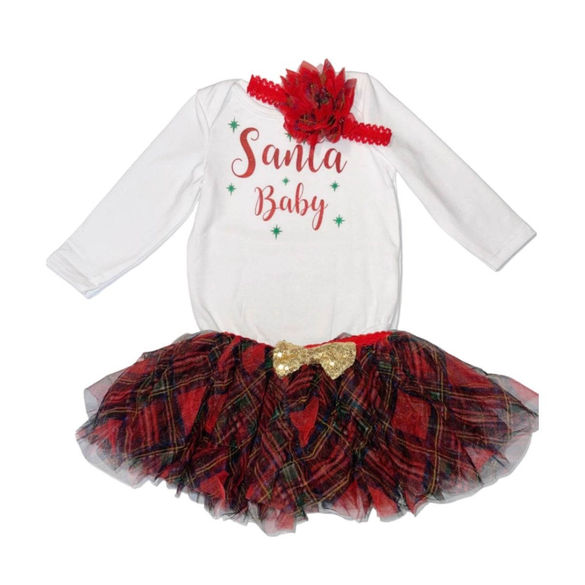 GENERICO - Conjunto  - Vestido Navidad De 3 Piezas Niña Body Blanco Santa baby