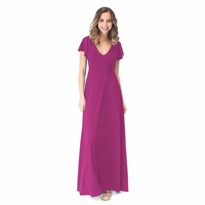 MARIA PASKARO - Vestido Largo Mangas Magenta Lycra Lazo Espalda Maria Paskaro - Magenta