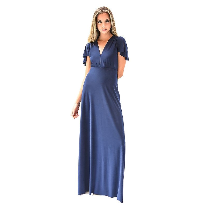 MARIA PASKARO - Vestido Largo York Azul Marino Lycra Mangas Maria Paskaro MARIA PASKARO
