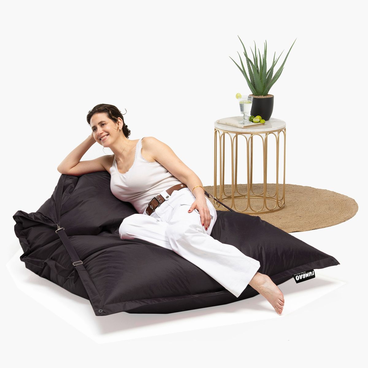 TUMBAO - Puffs Correa Negro de 180 X 140, para Casa y Jardín