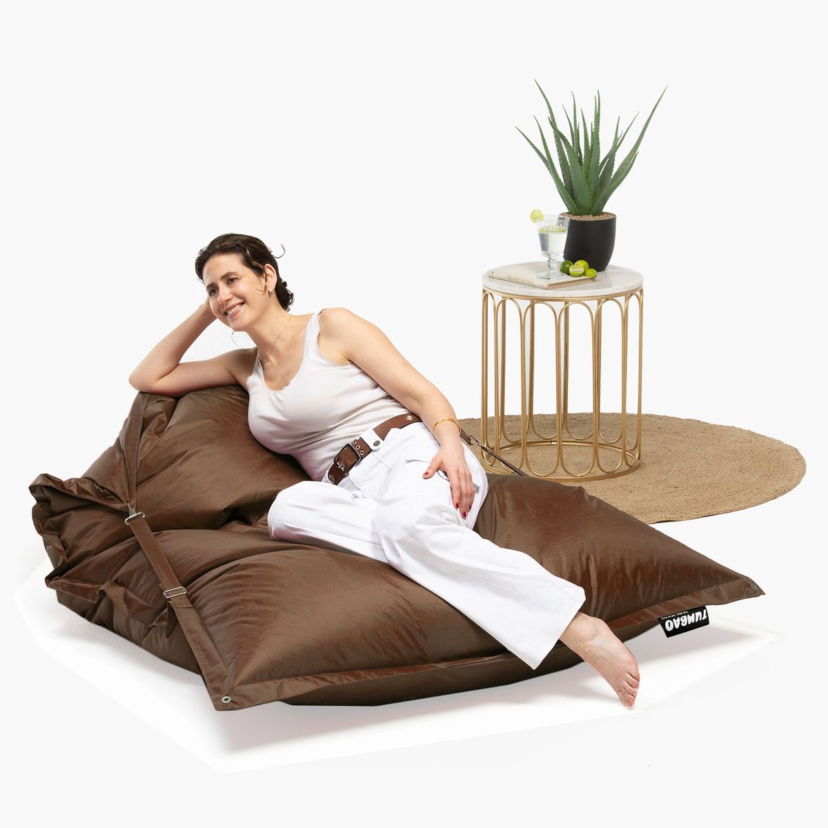 TUMBAO - Puffs Correa Café Moro de 180 X 140, para Casa y Jardín