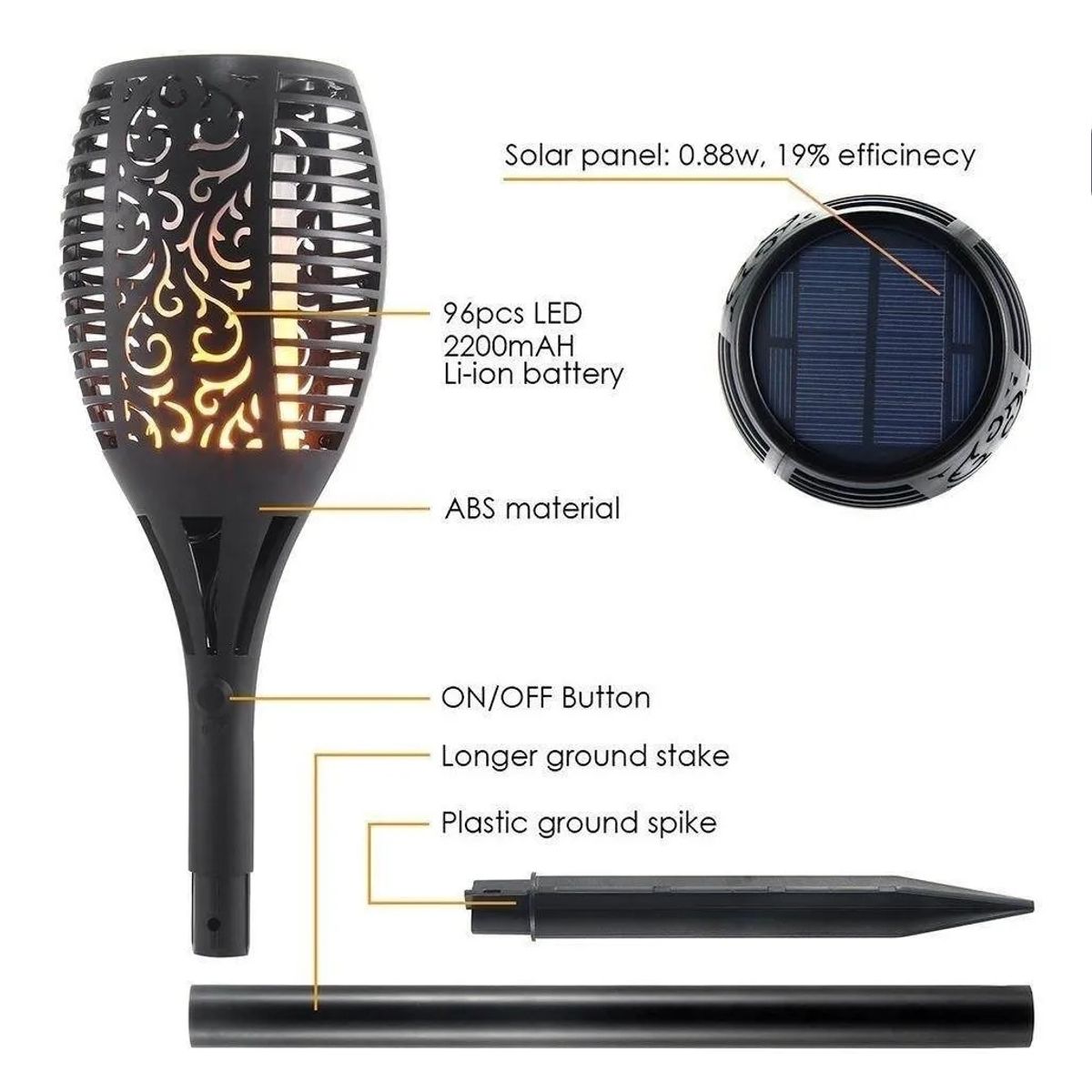 GENERICO - Antorcha Solar Farol Llama Exterior Jardin Terrazas 110 Cm