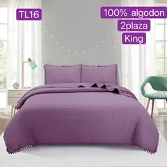 TODOHOGAR SANTIAGO DE CHILE - Cubrecamas Algodón con pompones KING morado