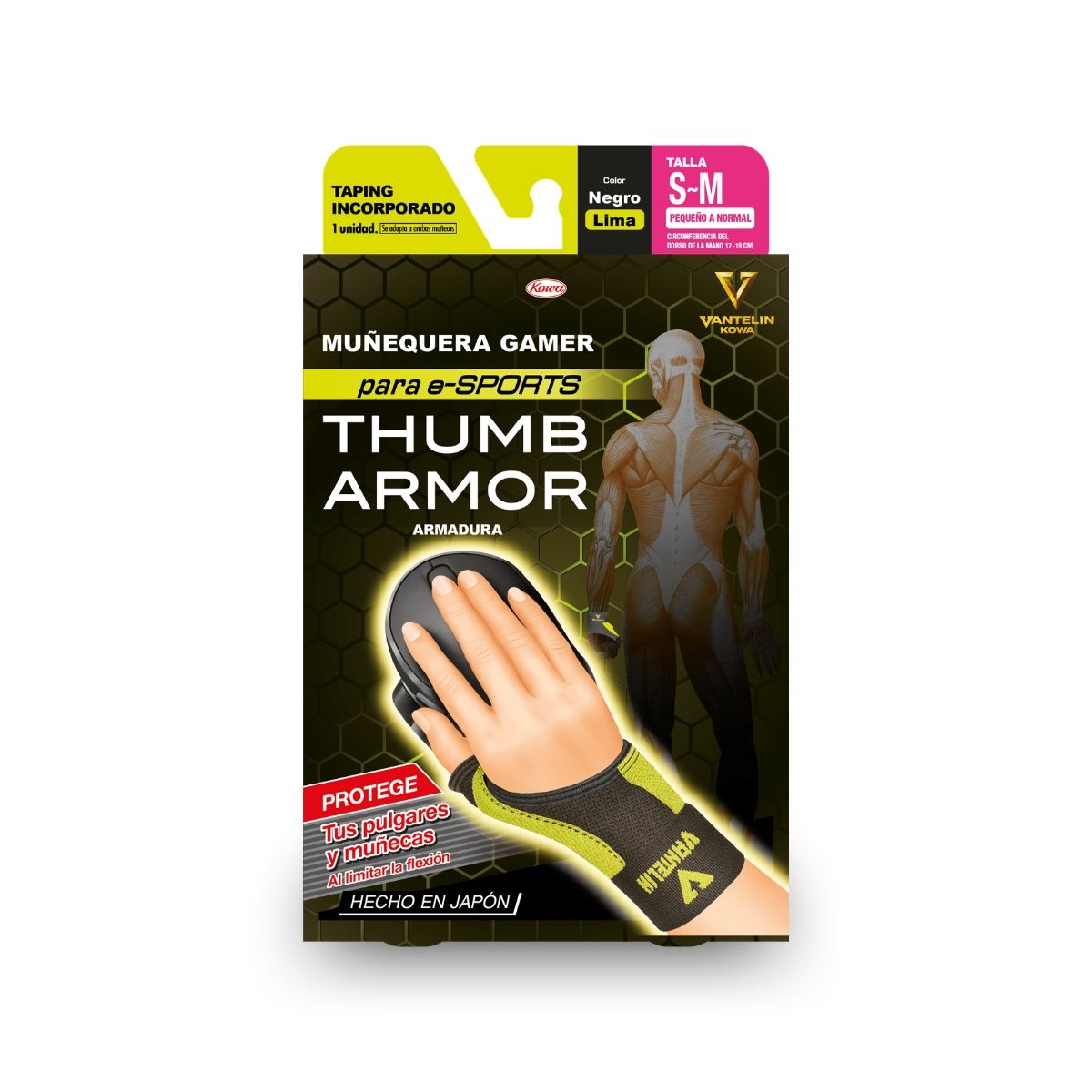 VANTELIN - Thumb Armor Muñequera Para Gamers Talla S-M Neon Lime