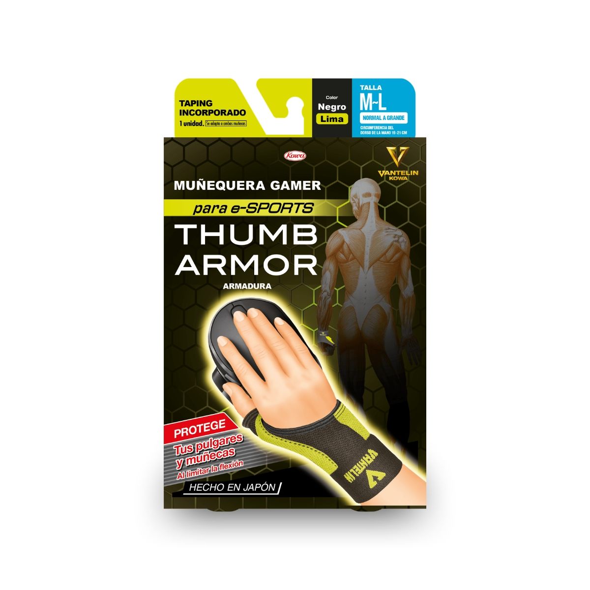 VANTELIN - Thumb Armor Muñequera Para Gamers Talla M-L Neon Lime