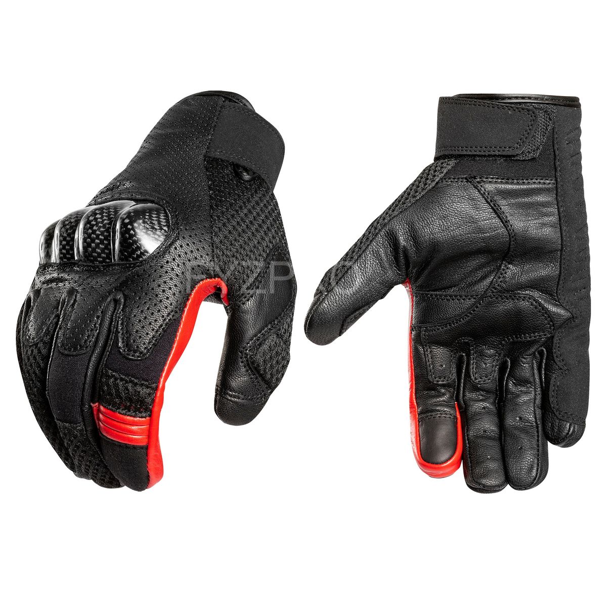 FYZPRO - GUANTES MOTO DE CUERO NEGRO ROJO FRESCOS VERANO TEX 2.1 FYZPRO