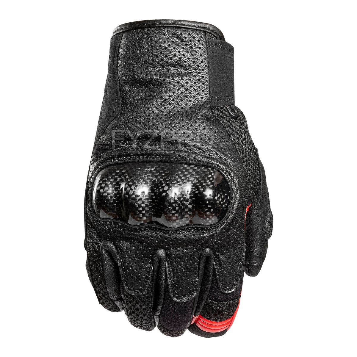 FYZPRO - GUANTES MOTO DE CUERO NEGRO ROJO FRESCOS VERANO TEX 2.1 FYZPRO