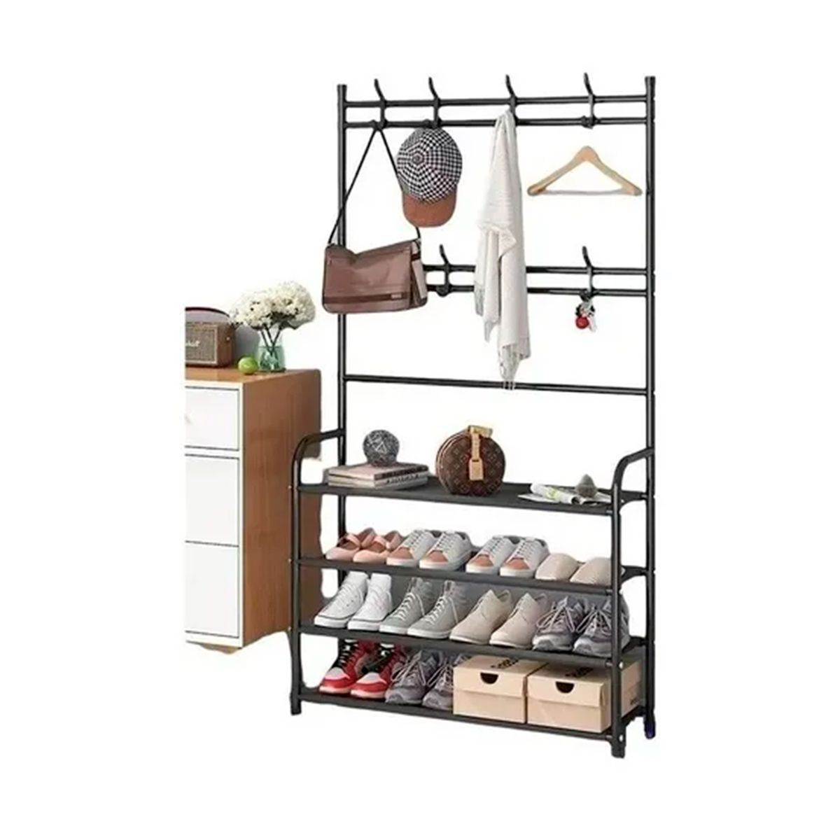 GENERICO - Zapatero Organizador 3 en 1 De Metal Negro