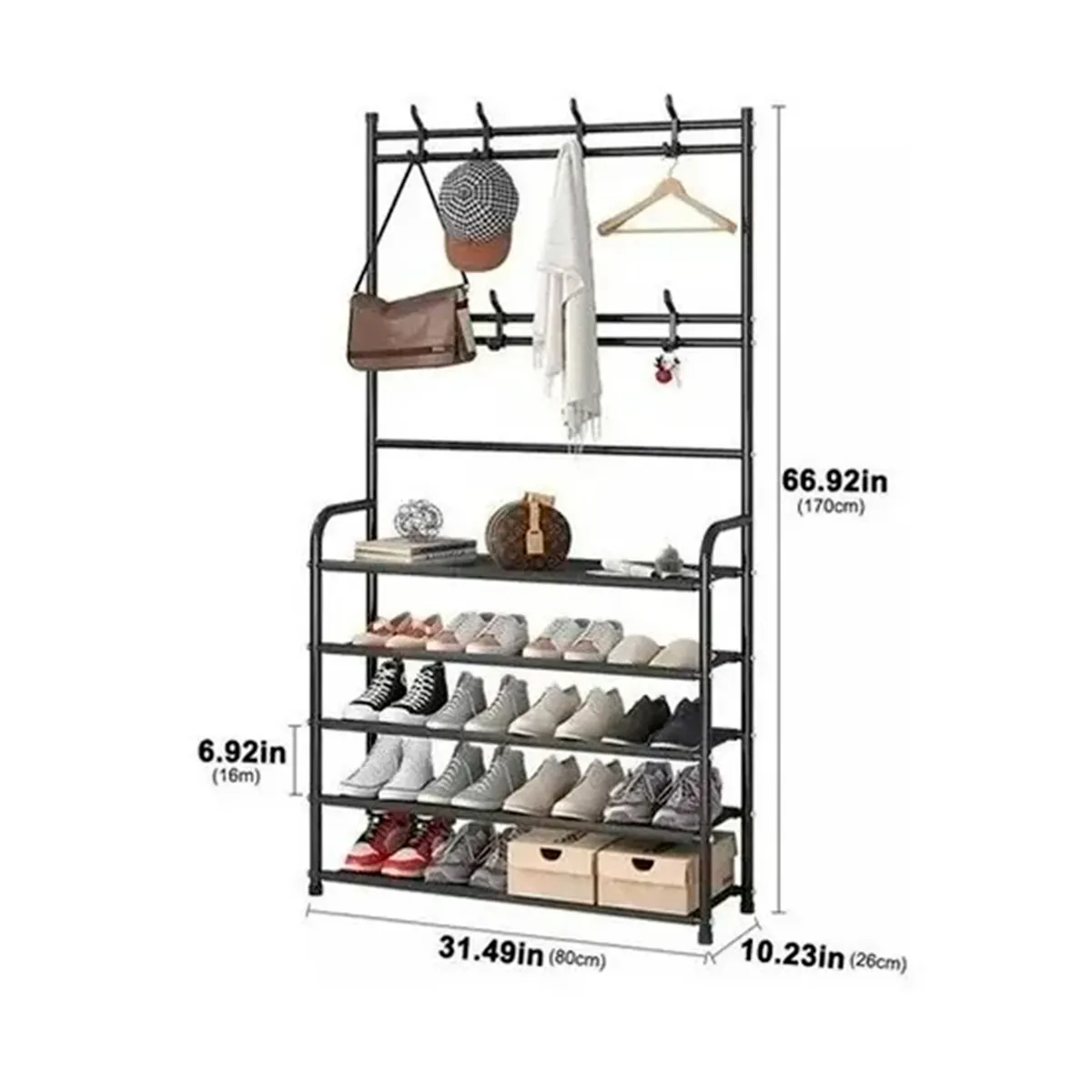 GENERICO - Zapatero Organizador 3 en 1 De Metal Negro