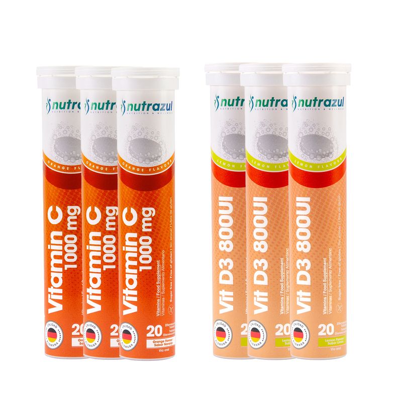 NUTRAZUL - 03 Vitamina C 1000 Mg + 3 Vitamina D3  800 UI - (Pack 6 unidades)
