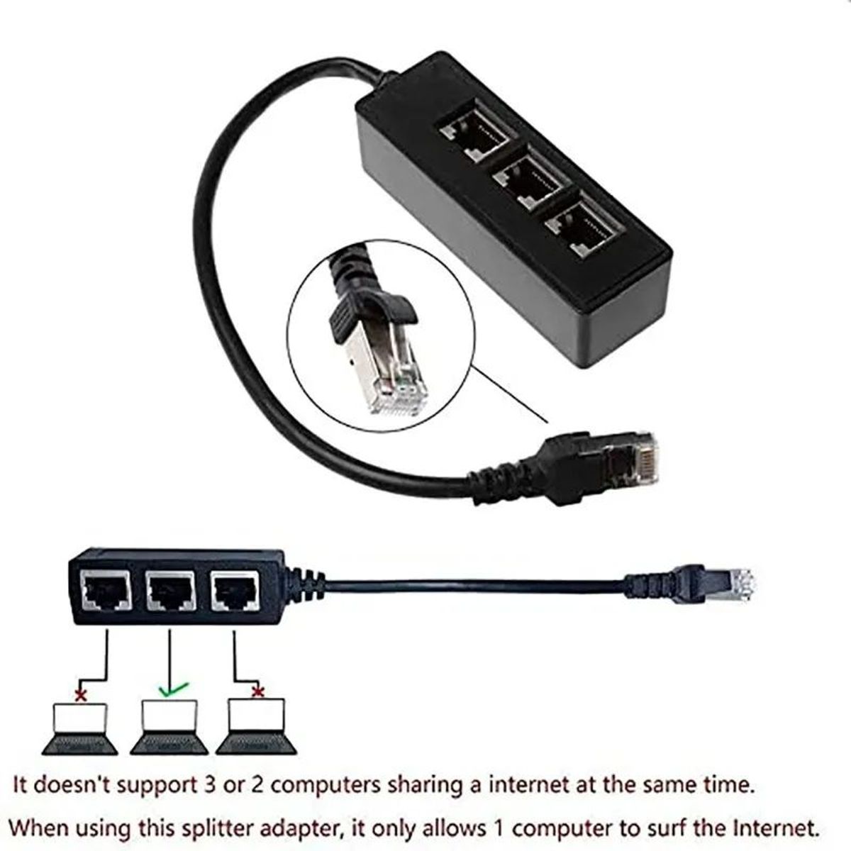 KUANGYE - Divisor De Red Ethernet Lan / Extensor Rj45 1 A 3 Puertos
