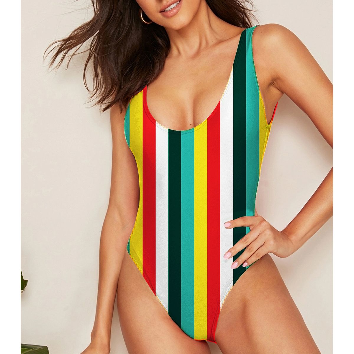 SHANDIAN - Bikini M-XL Imprimir Siameses Rayas del arco iris traje de baño mujer