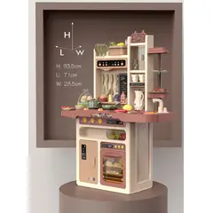 GENERICO - Cocina Juguete Rosa 65 Piezas 93.5cms Altura Vapor Agua + Regalo