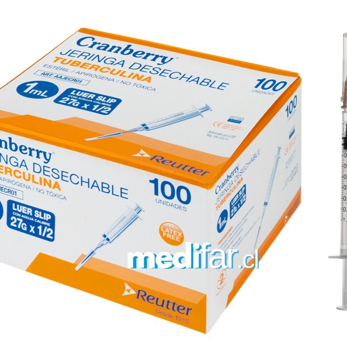CRANBERRY - Jeringa Desechable Tuberculina 1ml  27G * 1/2 Cranberry