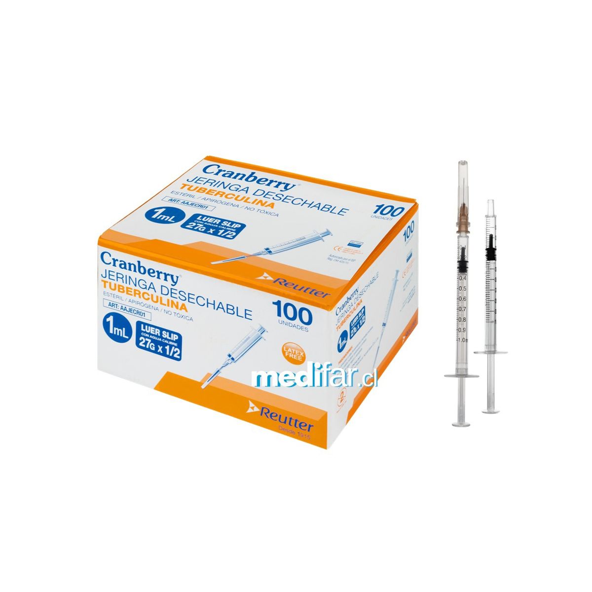 CRANBERRY - Jeringa Desechable Tuberculina 1ml  27G * 1/2 Cranberry