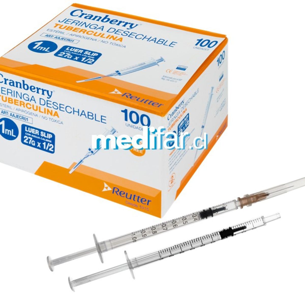 CRANBERRY - Jeringa Desechable Tuberculina 1ml  27G * 1/2 Cranberry