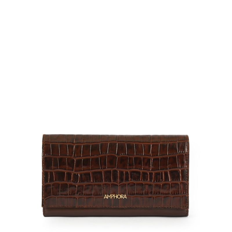 AMPHORA - Chequera con flap crocco class cafe oscuro