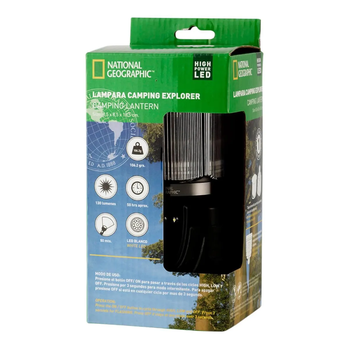 NATIONAL GEOGRAPHIC - Mini Lampara Camping Negra 130 Lm National Geographic