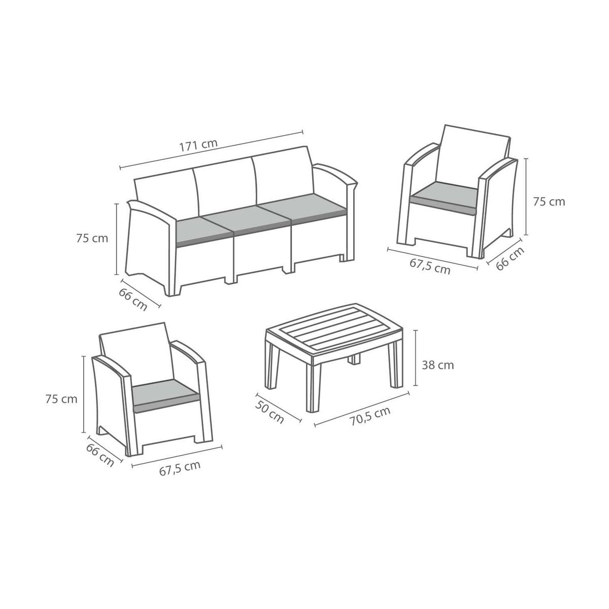 NORTHWEST - Juego Set Terraza Milano 4 Piezas Con Cojín Northwest