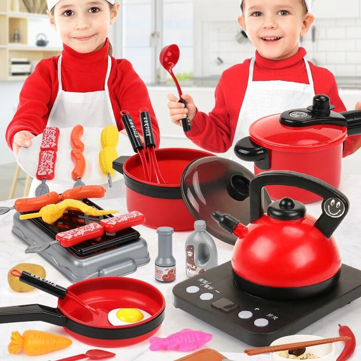 GENERICO - Set Juguete De Cocina Rojo Con 36 Utensilios Para Niños