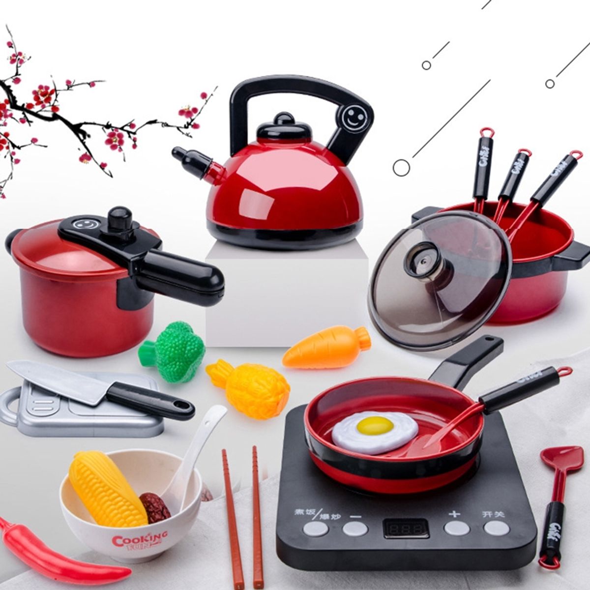 GENERICO - Set Juguete De Cocina Rojo Con 36 Utensilios Para Niños