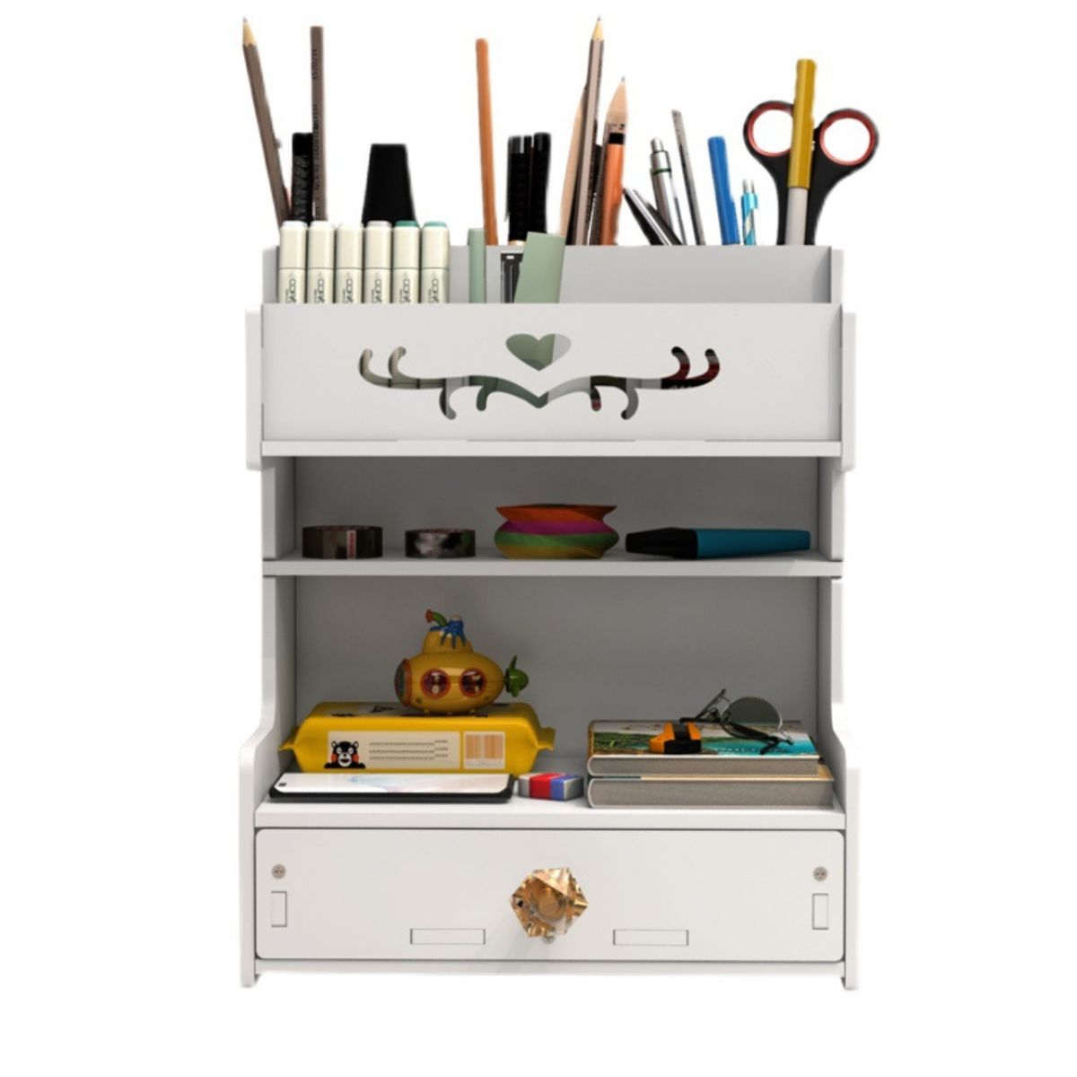 CRUSEC - Organizador De Escritorio Almacenamiento Con Repisa Cajones