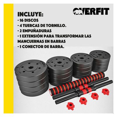 Imagen 2 del producto Set Mancuernas Y Barra Unibles 30kg Fitness Pesas Ajustables