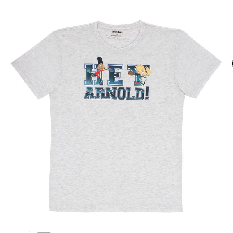 NICKELODEON - POLERA MANGA CORTA HEY ARNOLD GRIS MELANGE