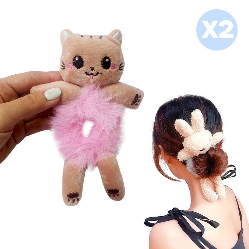 FUNSHOP - 2 X - Colet Coleta Scrunchie Elástica Plush - Gato / ED6462