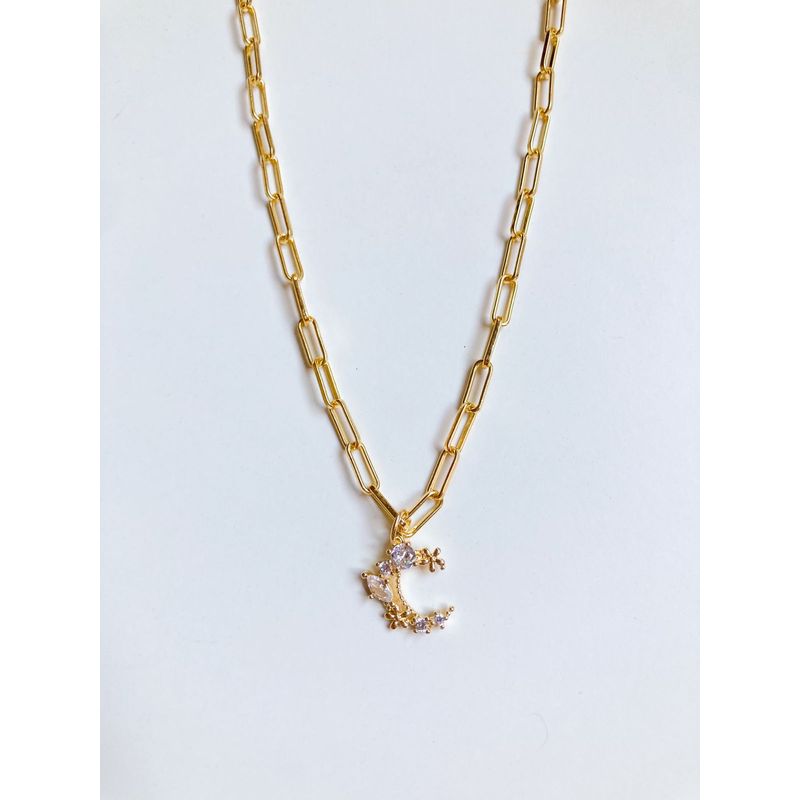 EL BAZAR DE ELLA - Collar luna bañado en oro con piedra circonita