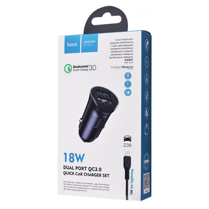 HOCO - Cargador Auto Carga Rápida  Cable Lightning Para iPhone Z39