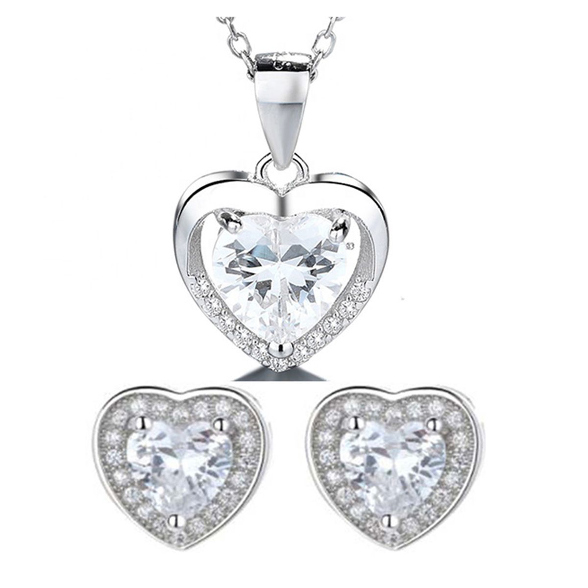GENERICO - Joya Conjunto Collar Cadena Colgante Aros Plata 925 Corazón Mujer