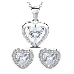 GENERICO - Joya Conjunto Collar Cadena Colgante Aros Plata 925 Corazón Mujer