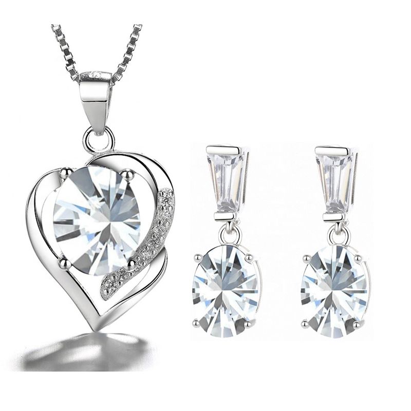 GENERICO - Joya Conjunto Aros Colgante Cadena Plata 925 Corazón Mujer