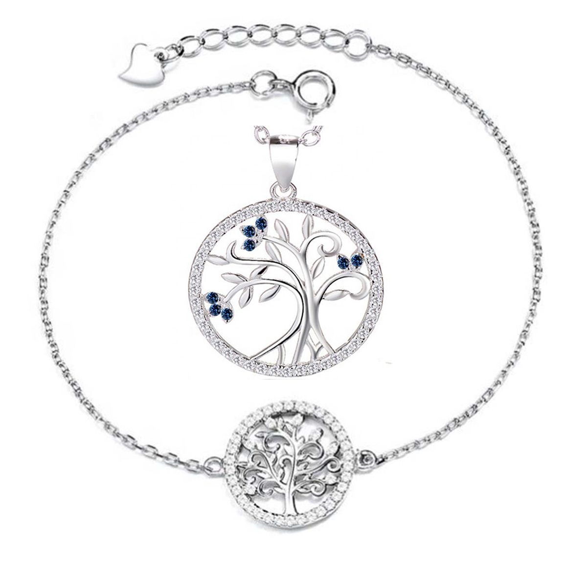 GENERICO - Joya Conjunto Colgante Cadena Pulsera Plata 925 Árbol de la Vida Mujer