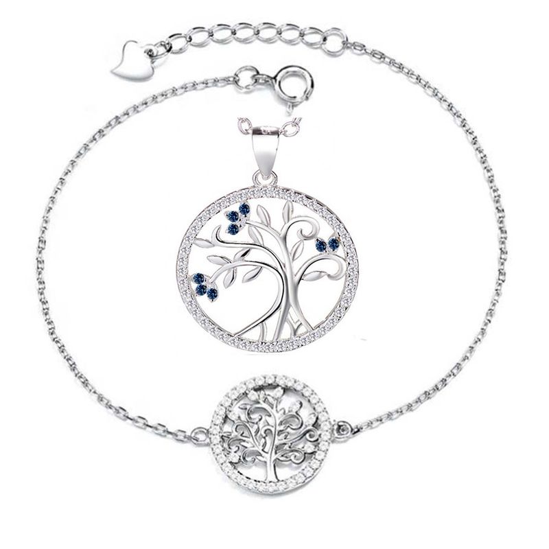 GENERICO - Joya Conjunto Colgante Cadena Pulsera Plata 925 Árbol de la Vida Mujer