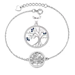GENERICO - Joya Conjunto Colgante Cadena Pulsera Plata 925 Árbol de la Vida Mujer