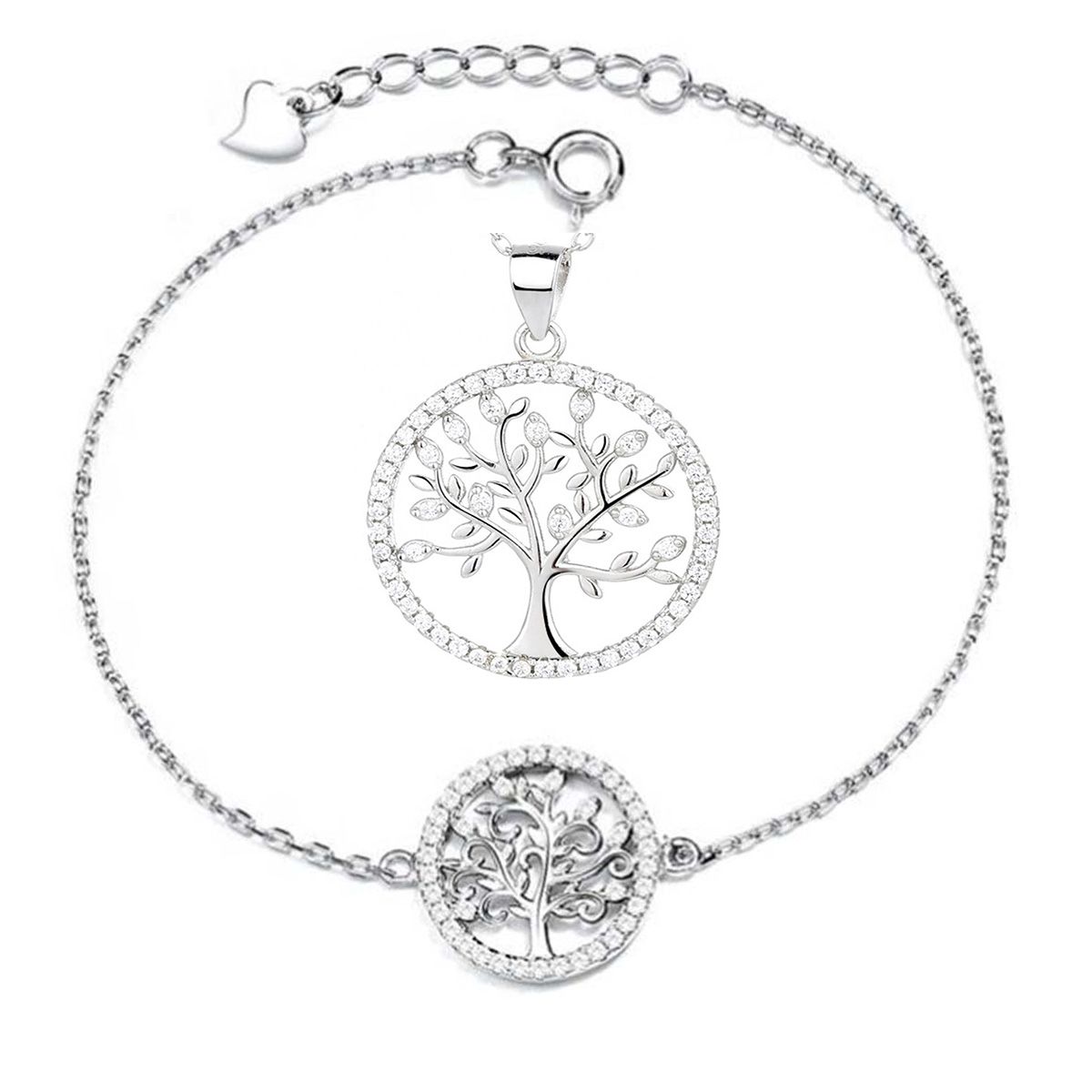 GENERICO - Joya Conjunto Colgante Cadena Pulsera Plata 925 Árbol de la Vida Mujer
