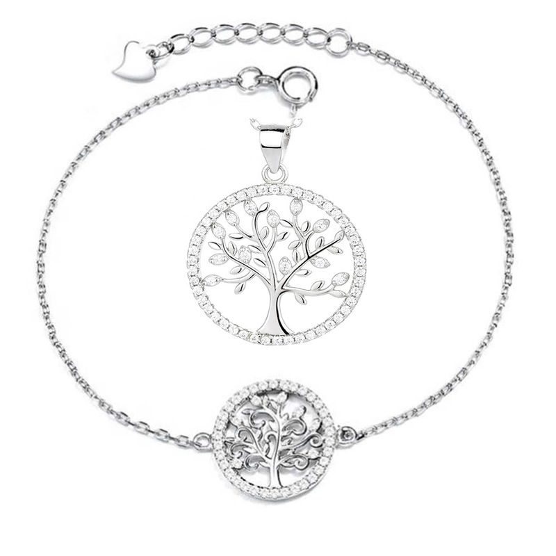GENERICO - Joya Conjunto Colgante Cadena Pulsera Plata 925 Árbol de la Vida Mujer