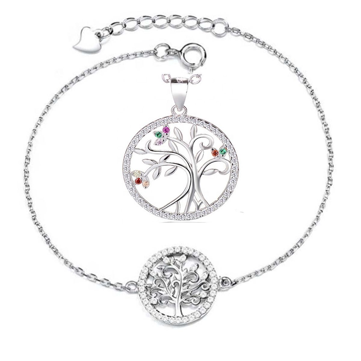 GENERICO - Joya Conjunto Colgante Cadena Pulsera Plata 925 Árbol de la Vida Mujer