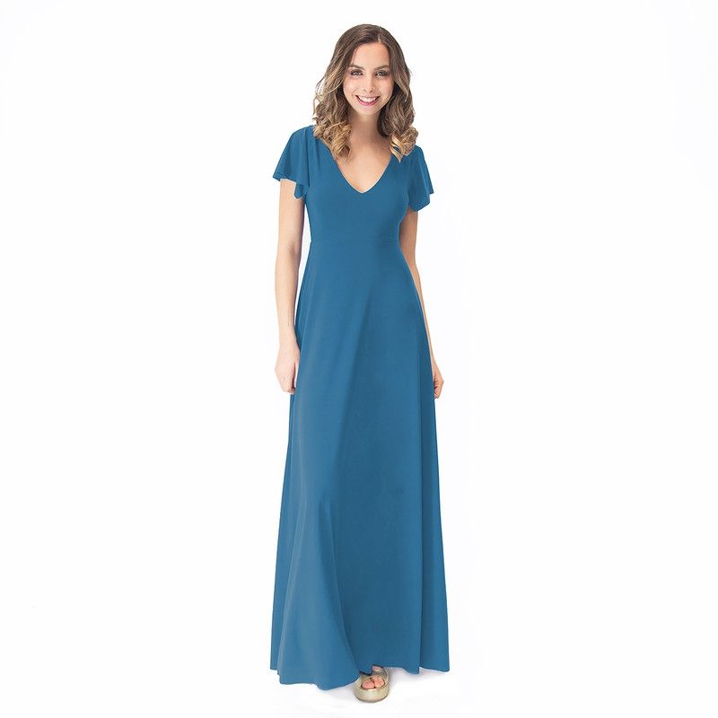 MARIA PASKARO - Vestido Largo Mangas Turquesa Lycra Lazo Espalda Maria Paskaro MARIA PASKARO