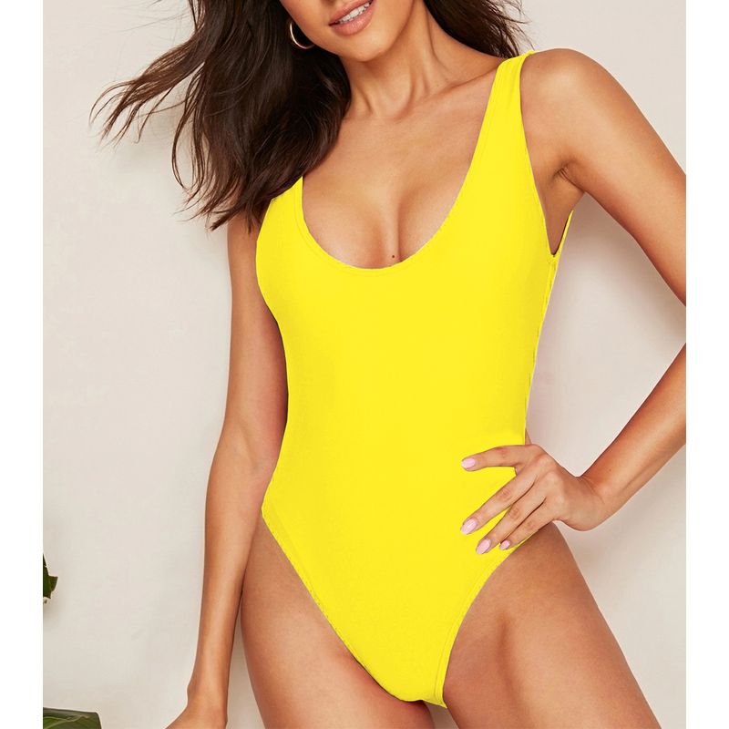SHANDIAN - Traje de baño bikini entero  mujer - Amarillo